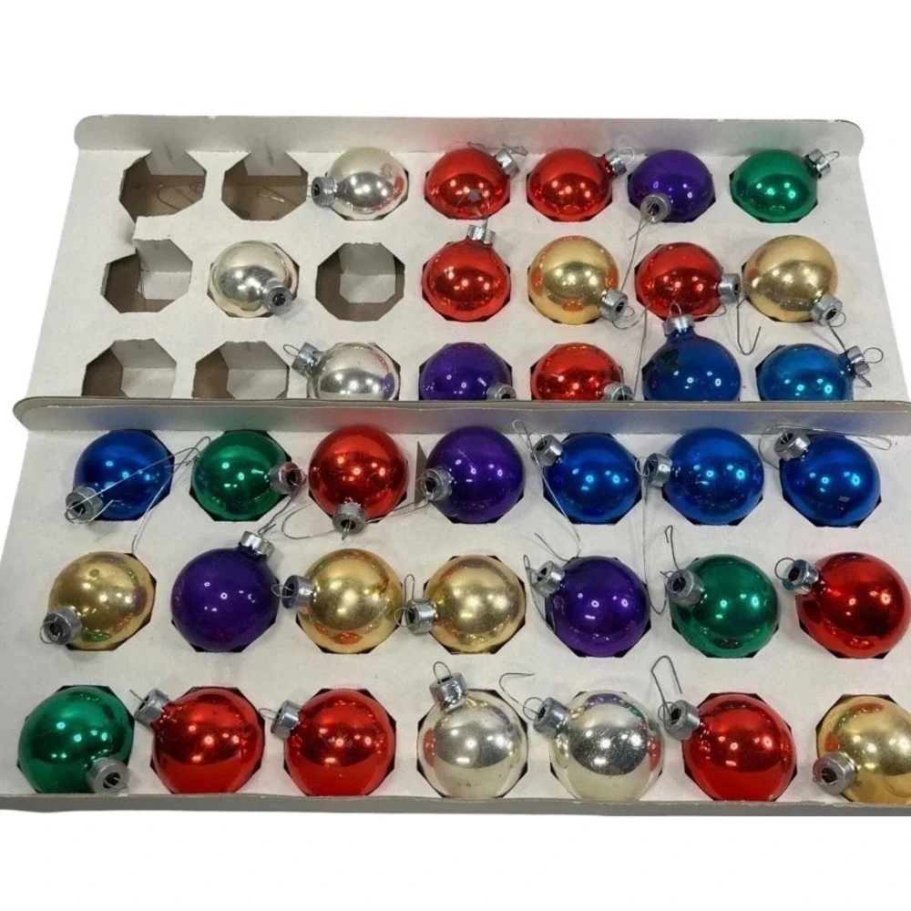 Vintage 1996 Deck the Halls Glass Ornaments Multi Color Mini Bulbs Set of 2 Box